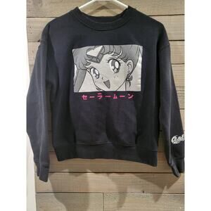 Sailor Moon Naoko Takeuchi Black Crewneck Pullover Sweatshirt Size Small S Anime